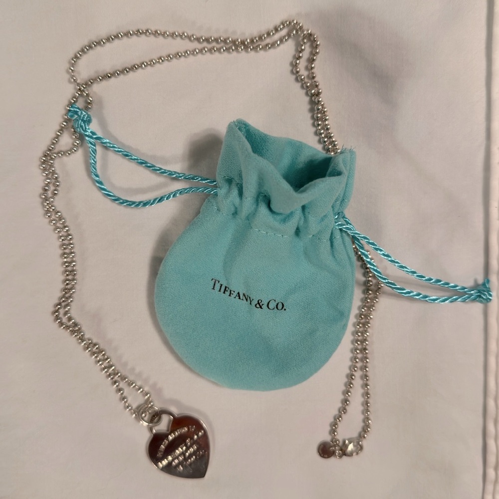Vintage Tiffany & Co. Sterling Silver Heart Dog Tag 32” Chain